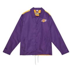 Kurtka wodoodporna Los Angeles Lakers Big Face 5.0. Fioletowe kurtki męskie Mitchell & Ness, m, bez wzorów, bez kaptura. Za 564.50 zł.