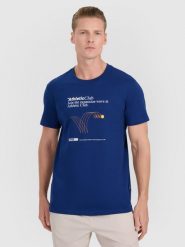 4F T-shirt regular z nadrukiem męski - granatowy S. Niebieskie koszulki sportowe męskie 4F, m, bez wzorów, z bawełny, bez ramiączek. Za 69.99 zł.