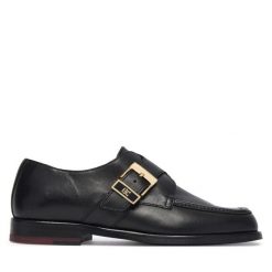 Półbuty Tommy Hilfiger. Czarne półbuty damskie Tommy Hilfiger, bez wzorów, bez obcasa, na płaskiej podeszwie, bez zapięcia. Za 649.99 zł.