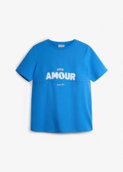 T-shirt 2w1 na okres ciąży i do karmienia z bawełny organicznej. Niebieskie t-shirty damskie bonprix, bez wzorów, z bawełny, bez kołnierzyka, bez ramiączek. Za 72.99 zł.