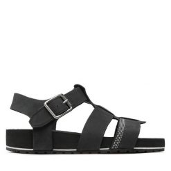 Sandały Timberland. Czarne sandały damskie Timberland, bez wzorów, bez obcasa, na płaskiej podeszwie, bez zapięcia. Za 239.99 zł.