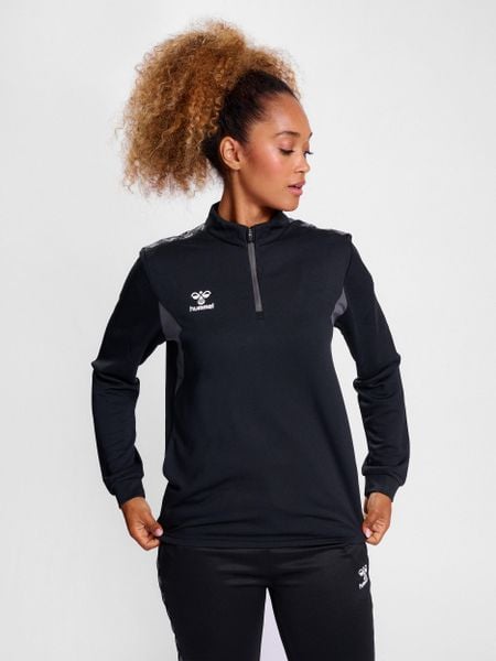 Damska bluza dresowa half zip Hummel Authentic. Czarne bluzy damskie Hummel, xs, bez wzorów, z dresówki, klasyczne, bez ramiączek, bez kaptura. Za 185.15 zł.