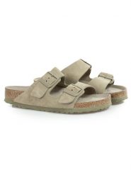 Klapki męskie BIRKENSTOCK ARIZONA SFB LEVE FADED KHAKI. Zielone klapki męskie Birkenstock, bez wzorów, bez zapięcia. Za 439.99 zł.