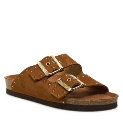 Klapki Genuins. Brązowe klapki damskie Genuins, bez wzorów, bez obcasa, bez zapięcia. Za 379.99 zł.