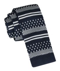 Krawat Knit (Dzianinowy) - Wzór Norweski - Świąteczny - Alties - Granatowy. Niebieskie krawaty i muchy Alties, bez wzorów, z dzianiny, sportowe. Za 55.00 zł.
