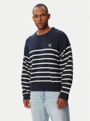 Calvin Klein Jeans Sweter LV04RG305G Granatowy Relaxed Fit. Niebieskie swetry męskie Calvin Klein Jeans, m, bez wzorów, z bawełny, bez kołnierzyka, bez ramiączek. Za 449.99 zł.