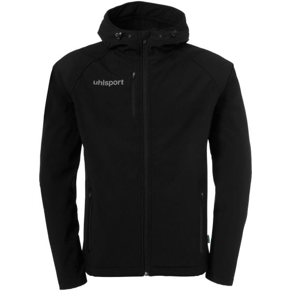 Kurtka softshell Uhlsport Essential. Czarne kurtki męskie Uhlsport, bez wzorów, z polaru, sportowe, bez kaptura. W wyprzedaży za 409.25 zł.