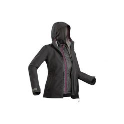 Kurtka turystyczna TRAVEL500 3w1 damska. Szare kurtki sportowe damskie QUECHUA, xs, bez wzorów, z elastanu, bez ramiączek, bez kaptura, trekkingowe, climacool (adidas). Za 349.99 zł.