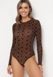 Brązowe Body z Welurowym Nadrukiem i Metaliczną Nitką Nasihi. Brązowe body Born2be, bez wzorów, z weluru. Za 89.99 zł.