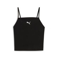 Damski prążkowany tank top Puma Wardrobe Essentials. Czarne topy damskie Puma, l, bez wzorów, z bawełny, bez kołnierzyka, bez ramiączek. Za 190.00 zł.