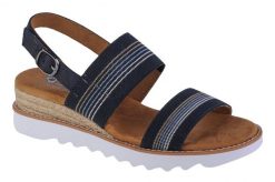 Sandały damskie, Desert Kiss Hi - Tea Time. Niebieskie sandały damskie Skechers, bez wzorów, z materiału, bez obcasa, bez zapięcia. Za 259.99 zł.