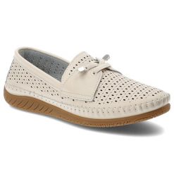 Półbuty damskie Vinceza, cholewka ze skóry naturalnej licowej z perforacją wsuwany fason z ozdobnym wiązaniem, beżowe, 93217. Brązowe półbuty damskie VINCEZA, na lato, w ażurowe wzory, ze skóry, eleganckie, bez obcasa, bez zapięcia. Za 159.00 zł.