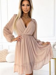 Sukienka Model Mila 538-1 Beige - Numoco. Brązowe sukienki damskie Numoco, l, bez wzorów, z elastanu, eleganckie, bez kołnierzyka, plus size, bez ramiączek, midi. Za 568.16 zł.