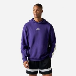 Bluza z kapturem do koszykówki unisex Tarmak NBA Lakers. Fioletowe bluzy damskie KIPSTA, m, bez wzorów, z bawełny, biznesowe, bez ramiączek, z kapturem. Za 149.99 zł.