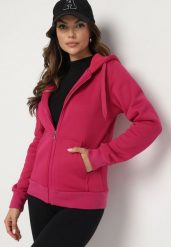 Różowa Klasyczna Rozpinana Bluza z Bawełną i Kapturem Arfenia. Czerwone bluzy damskie Born2be, s, bez wzorów, z bawełny, klasyczne, bez ramiączek. Za 74.99 zł.