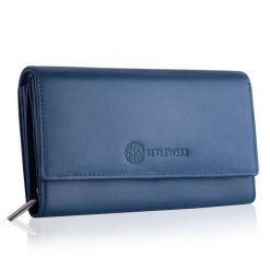 Portfel damski BETLEWSKI BPD-SS-12 NIEBIESKI. Niebieskie portfele damskie Betlewski, ze skóry. Za 139.99 zł.