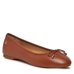 Baleriny LAUREN RALPH LAUREN. Brązowe balerinki damskie Lauren Ralph Lauren, bez wzorów, bez obcasa, bez zapięcia. Za 369.99 zł.