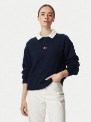 Tommy Jeans Sweter Fluffy Badge DW0DW23831 Granatowy Regular Fit. Niebieskie swetry nierozpinane damskie Tommy Jeans, xs, bez wzorów, z jeansu, bez kołnierzyka, bez ramiączek. Za 449.99 zł.