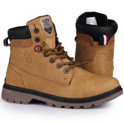 Buty męskie trapery w góry U.S Polo ASSN. Brązowe buty zimowe męskie U.S. Polo Assn., na zimę, bez wzorów, bez obcasa, bez zapięcia. Za 282.99 zł.