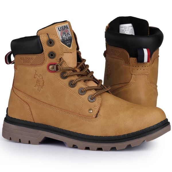 Buty męskie trapery w góry U.S Polo ASSN. Brązowe buty zimowe męskie U.S. Polo Assn., na zimę, bez wzorów, bez obcasa, bez zapięcia. Za 328.99 zł.