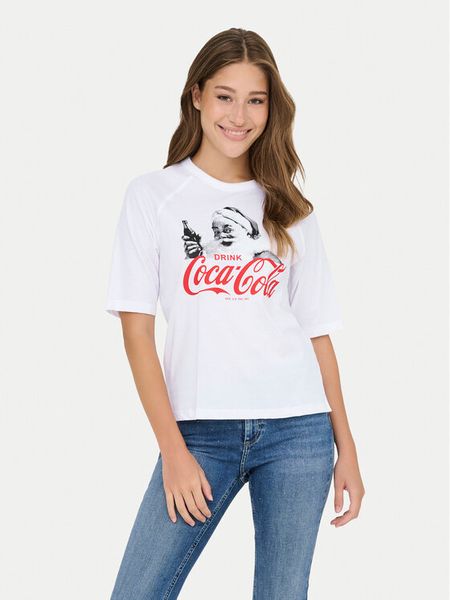 ONLY T-Shirt Coca Cola 15355794 Biały Regular Fit. Białe t-shirty damskie ONLY, xs, bez wzorów, z bawełny, bez kołnierzyka, bez ramiączek. Za 69.99 zł.