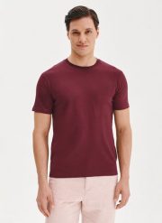 PAKO LORENTE – Bawełniany bordowy t-shirt. Czerwone t-shirty męskie Pako Lorente, xl, bez wzorów, z bawełny, bez kołnierzyka, bez ramiączek. Za 69.99 zł.