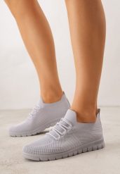Szare Sznurowane Buty Sportowe Sneakersy z Siateczki Caeolea. Szare obuwie sportowe damskie Born2be, bez wzorów, z jeansu, bez zapięcia, na fitness i siłownię. Za 59.99 zł.