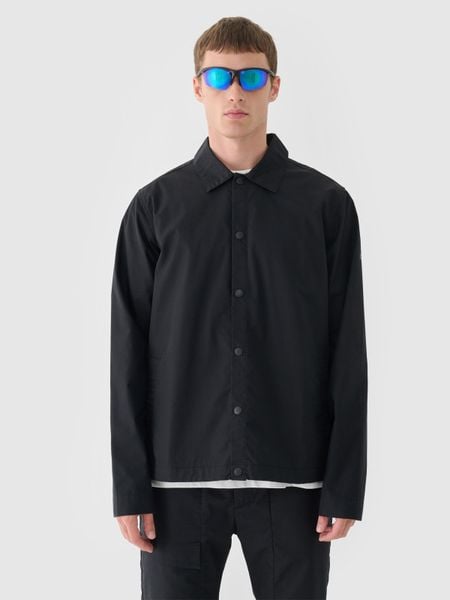 4F Kurtka przejściowa koszulowa męska - czarna XXL. Czarne kurtki męskie 4F, m, bez wzorów, z bawełny, klasyczne, bez kaptura. W wyprzedaży za 99.99 zł.