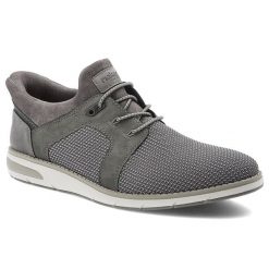 Szare Półbuty Rieker Eleganckie Obuwie Męskie. Szare półbuty męskie Rieker, bez wzorów, z materiału, bez obcasa, bez zapięcia. Za 389.00 zł.