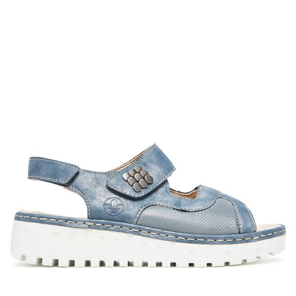 Sandały Rieker. Niebieskie sandały damskie Rieker, bez wzorów, bez obcasa, na płaskiej podeszwie, bez zapięcia. Za 263.99 zł.