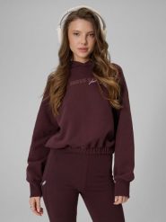 4F Bluza dresowa regular z kapturem damska - brązowa L. Brązowe bluzy damskie 4F, l, bez wzorów, z dresówki, bez ramiączek, z kapturem. Za 159.99 zł.