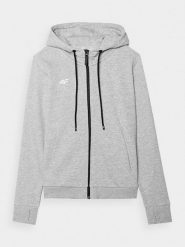 4F Bluza dresowa rozpinana z kapturem damska - szara S. Szare bluzy damskie 4F, s, bez wzorów, z bawełny, sportowe, bez ramiączek, z kapturem. Za 189.99 zł.