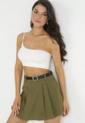 Zielone Szorty Jeansowe Imitujące Spódnicę Mini z Paskiem Arenie. Zielone szorty damskie Born2be, bez wzorów, z jeansu. Za 59.99 zł.
