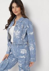 Niebieska Kurtka Jeansowa z Efektem Sprania o Krótkim Fasonie Anafia. Niebieskie kurtki damskie Born2be, l, z aplikacjami, z jeansu, bez kaptura. Za 94.99 zł.