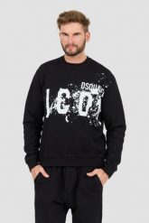 DSQUARED2 Czarna bluza Icon Splash Cool Fit Crewneck. Czarne bluzy męskie Dsquared2, l, bez wzorów, bez ramiączek, bez kaptura. W wyprzedaży za 1,199.99 zł.