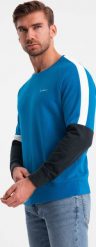 Ombre Trójkolorowa dresowa męska bluza z raglanowymi rękawami niebieska V4 OM-SSNZ-22FW-003 S. Niebieskie bluzy męskie Ombre, m, bez wzorów, z dresówki, bez ramiączek, bez kaptura. Za 169.99 zł.
