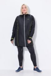 Damskie Płaszcz funkcyjny 2w1 odpinane rękawy kieszenie na zamek błyskawiczny. Czarne płaszcze damskie Ulla Popken, plus size, bez wzorów, z elastanu, bez kołnierzyka, bez kaptura. Za 343.99 zł.