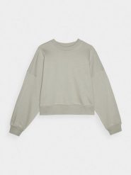 4F Bluza dresowa oversize nierozpinana bez kaptura damska - oliwkowa M. Brązowe bluzy damskie 4F, m, bez wzorów, z bawełny, klasyczne, bez ramiączek, bez kaptura. W wyprzedaży za 69.99 zł.