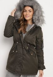 Zielono-Szara Kurtka Parka z Futerkowym Odpinanym Zdobieniem przy Kapturze Inellae. Zielone kurtki damskie Born2be, l, z aplikacjami, z dzianiny, bez kaptura. Za 269.99 zł.