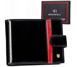 Portfel skórzany Rovicky 22323L-RVTP czarny. Czarne portfele męskie ROVICKY, z aplikacjami, ze skóry. Za 94.00 zł.