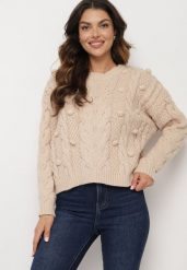 Beżowy Sweter z Wiskozą i Wełną Aplikacją 3D i Tłoczeniem Vaishira. Brązowe swetry nierozpinane damskie Born2be, na zimę, m, z aplikacjami, z wełny, bez kołnierzyka, bez ramiączek. Za 89.99 zł.