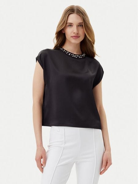 Imperial Bluzka RIC3JBA Czarny Regular Fit. Czarne bluzki damskie Imperial, xs, bez wzorów, z syntetyku, bez kołnierzyka, bez ramiączek. Za 179.99 zł.