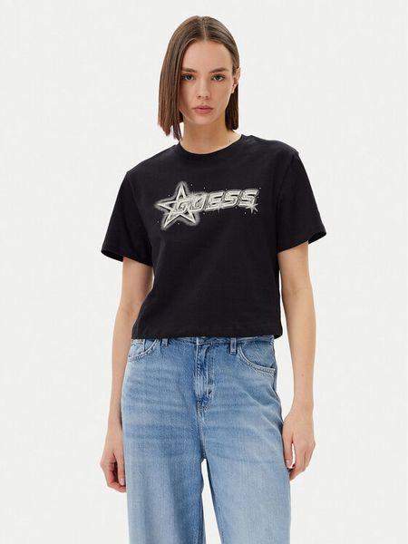 Guess T-Shirt V5GI12 K9RM1 Czarny Boxy Fit. Czarne t-shirty damskie Guess, m, z aplikacjami, z bawełny, bez kołnierzyka, bez ramiączek. Za 89.99 zł.