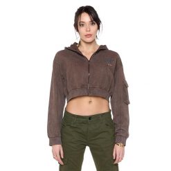 Bluza z bawełna z kaptur na co dzień na siłownię. Brązowe bluzy damskie LEONE 1947 APPAREL, bez wzorów, z bawełny, sportowe, bez ramiączek, bez kaptura. W wyprzedaży za 191.56 zł.