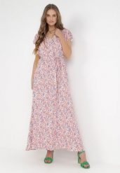 Różowo-Niebieska Sukienka Kallare. Czerwone sukienki damskie Born2be, na lato, s, bez wzorów, z materiału, bez kołnierzyka, bez ramiączek, maxi. Za 29.99 zł.