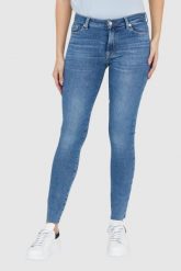 7 FOR ALL MANKIND Niebieskie jeansy z wysokim stanem i poszarpanymi nogawkami HW SKINNY SLIM ILLUSION Stride. Niebieskie jeansy damskie 7 for all mankind, bez wzorów, z bawełny, z podwyższonym stanem. W wyprzedaży za 499.99 zł.