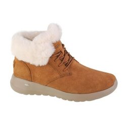 Buty zimowe damskie, Skechers On-The-Go Joy Lush. Brązowe obuwie trekkingowe damskie Skechers, z materiału, przed kolano, bez zapięcia. Za 199.99 zł.