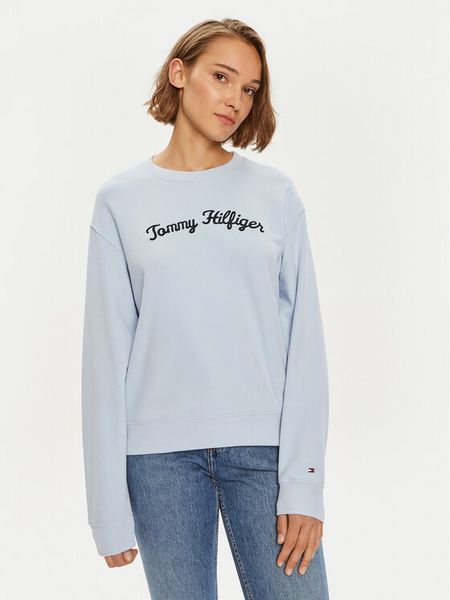 Tommy Hilfiger Bluza Modern Script WW0WW42615 Błękitny Regular Fit. Niebieskie bluzy damskie Tommy Hilfiger, xxl, bez wzorów, z bawełny, bez ramiączek, bez kaptura. Za 419.99 zł.