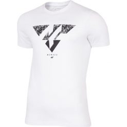 T-shirt męski TSM201 - biały. Białe t-shirty męskie 4F, m, bez wzorów, bez kołnierzyka, bez ramiączek. W wyprzedaży za 49.99 zł.