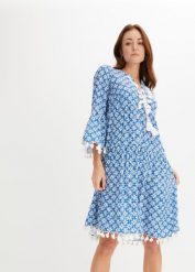 Sukienka tunikowa z miękkiej wiskozy. Niebieskie sukienki damskie bonprix, bez wzorów, z wiskozy, bez kołnierzyka, bez ramiączek. Za 149.99 zł.